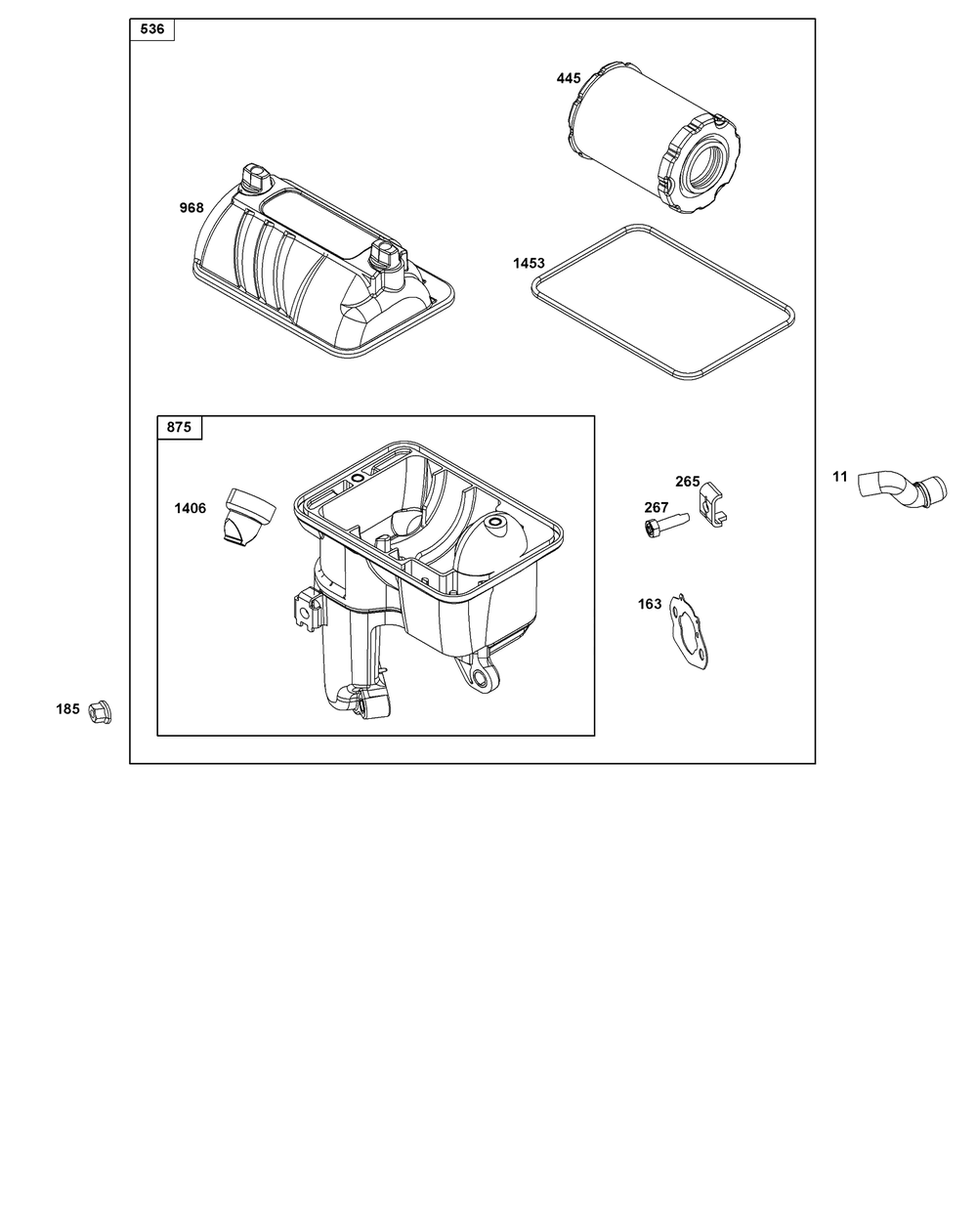 Air Cleaner Group Diagram and Parts List for 10V332-0041-F1  Briggs and Stratton Engine